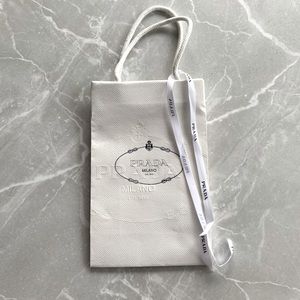 Small Prada Paper Shopping Bag with Embossed Logo and Ribbon